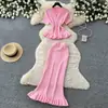 Conjunto de Dos Piezas Tejido de Estilo Coreano con Volantes, Ajustado, para Mujer, Verano, Ajustado, Estilo Maduro y Elegante, Atuendo para el Trabajo