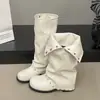 Botas retro blancas de tacón grueso de alta gama para mujer, nuevo estilo otoño 2026, perfectas con faldas, efecto adelgazante, botas hasta la rodilla