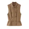 PB&ZA Otoño Nueva Llegada Chaleco sin Mangas Abotonado de Longitud Tres Cuartos Dobladillo Corto Chaleco Superior