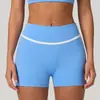 Shorts de Yoga Transparentes Cor Nude de Cintura Alta com Cós Cruzado Calças de Yoga Apertadas Levanta Bumbum Calças Esportivas para Corrida ao Ar Livre Ciclismo