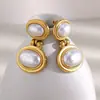 Pendientes Geométricos Elegantes de Moda Europeos y Americanos Acero Inoxidable Chapado en Oro de 18K Empalme de Perlas de Imitación Pendientes para Mujer Gama Alta