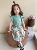 Conjunto de Pantalones con Mangas Volantes y Cordón Anti-Mosquitos para Niñas Coreanas 2026 Nuevo de Verano Conjunto de Dos Piezas Ropa Escolar Moderna para Niños