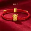 Pulseira de Contas da Sorte Genuínas 999 Ouro Zodíaco Ovelha Ouro Duro Auspicioso Ovelha Auspiciosa Corda de Mão de Ouro Ano do Zodíaco Corda de Couro Vermelho Venda por Atacado