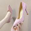 Tacones Altos de Aguja de Punta para Mujer Tacones Gruesos 2024 Primavera y Verano Nueva Moda Versátiles Escotados Zapatos de Boda Zapatos de Novia