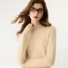 Capa base de punto de cachemira versátil para mujer, color liso de moda, nuevo estilo otoño/invierno, cuello semialto, engrosada y diseño simple