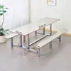 Mesa y Sillas de Comedor para Personal de Fábrica Escolar y Comedores de Supermercado Juego Integrado de Mesa y Sillas de Acero Inoxidable para 4, 6, 8 Personas