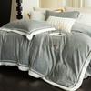 Invierno Engrosado Terciopelo de Leche Juego de Cuatro Piezas Terciopelo Coral Simple Color Puro Bordado Funda de Edredón Sábanas Terciopelo de Doble Cara Ropa de Cama