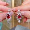 Pendientes Retro de Estilo Nuevo Exquisitos Avanzados Pendientes de Moda con Sentido Aguja de Plata Plata Rubí Pendientes Elegantes Rojos Europeos y Americanos Versátiles
