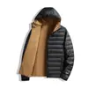 Chaqueta de Invierno Reversible con Capucha de Plumón Suelta para Hombres y Mujeres, Cálida y Ligera para Parejas, Plumón de Pato Blanco, Ropa Exterior, Se Puede Añadir Logo