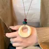Novo Colar Pena Bronze Zen Chinês Feminino Estilo Étnico Boêmio Camada Dupla Corrente Longa para Suéter Acessórios