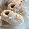 Pantufas de Algodão de Ovelhinha Fofa para Mulheres no Outono e Inverno, Pantufas Peludas Cartoon Grossas para Casa