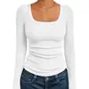Novedades de otoño/invierno 2026 de Amazon Europa y América transfronterizo: Top base para mujer, de cuello cuadrado, acanalado, manga larga, corte ajustado, en stock
