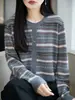 Suéter de punto color-blocking para mujer, manga larga, jersey, primavera y otoño, nuevo diseño moderno de patchwork de colores, adelgazante, temperamento, top básico casual