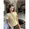 Camiseta de punto de manga corta OEM 2026 nuevo abrigo de verano corte ajustado gris para mujer, top estilo coreano de principios de primavera