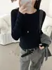 Outono de 2026 Novo Estilo Coreano Cor Sólida Gola Redonda Manga Longa Caimento Solto Versátil Casual Malha Top para Mulheres