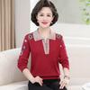 Suéter de solapa de primavera y otoño para mamá, camisa de fondo, ropa para mujeres de mediana edad y mayores, suéter de lana suelto de estilo occidental de talla grande