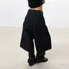Calça Jeans Crua Cropped Masculina de Verão com Botões Desconstruídos Inclinados Perna Larga Design Vintage