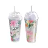 Taza de Plástico de Verano con Popote Personalizada Girlwill Flor de Diamante Taza Creativa Personalizada Tendencia Taza de Agua