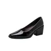 Mocassins Femininos de Pele de Cordeiro com Salto Bloco Francês Estilo Retrô Couro Genuíno Confortáveis Sem Cadarço Decote Baixo Estilo Vintage Trabalho Salto Alto