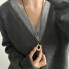 Colar pingente anel gota d'água oco longo para mulheres, corrente de suéter de luxo leve de nicho de alta qualidade com acessório de cordão preto ajustável