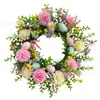 Nueva Corona de Huevos de Pascua Corona de Hoja Verde Colorida de Pascua Primaveral Decoración de Puerta Transfronteriza Decoración Colgante Festiva Pared
