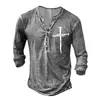 Camiseta de Manga Larga para Hombre de Comercio Exterior Europeo y Americano Transfronterizo Modelo Más Vendido con 7 Botones y Estampado Digital 3D Moda Casual Ropa para Hombre