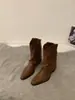 Botas Largas Vintage Marrones con Corte en V Botas Estilo Martin Botas Vaqueras Occidentales de Moda Botines Chelsea Tachonados