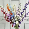 Delphinium artificial de 3 puntas para arreglo de escena en salón de bodas, materiales florales de línea de alto contraste, flores artificiales para paisajismo decorativo y decoración suave