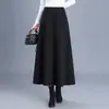 Falda de Lana de Temperamento Línea A para Mujer 2026 Otoño/Invierno Nueva de Cintura Alta Negra de Ocho Paneles con Dobladillo Ancho Falda Larga Adelgazante