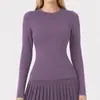 Camiseta Deportiva de Manga Larga Transpirable de Secado Rápido para Mujer, Ajuste Ceñido, Sensación de Segunda Piel, Top de Cuello Redondo para Correr, Yoga, Fitness