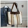 Bolso Tote Gran Capacidad Estudiante Viajero Lona Bolso de Hombro Estilo Occidental Rayas Color de Contraste Bolso de Mano Casual para Mujer