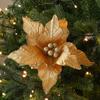 Guirnalda de flores navideñas de 26 cm con hojas y flores de franela roja, ideal como decoración DIY, con diseño transfronterizo.