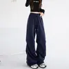 Calça Esportiva Estilo Americano para Mulheres, Novo Estilo Primavera e Outono 2026, Caimento Solto para Figuras Baixas, Calça de Moletom Reta, Calça de Perna Larga Tendência com Faixa Refletiva
