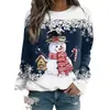 Sudadera Navideña para Mujer 2024 Transfronteriza con Estampado 3D de Muñeco de Nieve, Camiseta Holgada de Manga Larga tipo Algodón, Estilo Europeo y Americano, Longitud Media