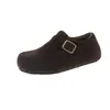 Zapatos Birkenstock de Punta Redonda Retro con Forro de Fieltro para Mujer, Felpa Plus 2026 Otoño/Invierno, Zapatos de Algodón Cálidos sin Cordones, Mocasines para Mujer