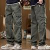 Pantalones casuales de trabajo vintage americanos para hombre, primavera y otoño, nuevos pantalones largos rectos, holgados y con múltiples bolsillos.