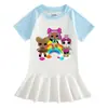 Verão 2023 Nova Roupa Infantil Desenho Animado Manga Curta Vestido de Menina Fino Bebê Estiloso Vestido Plissado Moderno