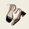 Sandalias de una tira para mujer, Nuevo estilo de verano, Tacón medio, Tacón grueso, Temperamento versátil, Sandalias francesas de punta cuadrada, Talla pequeña