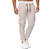 2026 Nuevos Pantalones Jogger Casuales para Hombre de Talla Europea, Patchwork de Cuero, Cintura con Cordón, Color Sólido, Corte Delgado para Hombre, Nuevo Color Blanco Roto