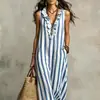 2026 Sitio Web Independiente Europeo y Americano Amazon Aliexpress Nuevo Vestido Largo Estampado Rayado de Mangas Acampanadas Estilo Bohemio Primavera y Verano