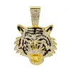 Colgante de Cabeza de Tigre con Diamantes Completos Popular Europeo y Americano Hip-Hop Transfronterizo Cadena Cubana de 14 mm Cadena de Oro Grande Aleación Marca Trendy de Comercio Exterior Joyería