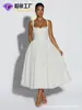 Vestido de Tirantes Sexy Simple con Lentejuelas Transfronterizo Europeo y Americano Personalizado con Elegante Cuello Cuadrado y Vestido de Banquete de Estilo de Corte de Longitud Media para Mujer