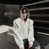 Sudadera con Capucha Desestructurada de Hombro Acolchado de Nicho Chaqueta para Hombre Scoundrel Fresco Diseño Suelto Sentido Decoración Metálica Chaqueta Cardigan Corta