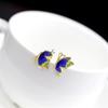 Brincos de pino vintage azul queimado super fada borboleta esmalte cloisonne prata esterlina feminina adequada para rosto redondo temperamento emagrecedor requintado
