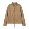 Jaqueta de couro camurça retrô moderna estilo japonês Rumeng para homens, casaco casual de trabalho de outono com caimento solto