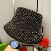 Sombrero de pescador de algodón puro con pedrería europea y americana para mujer, sombrero tipo cuenca con ala grande y brillante, sombrero de sol de cubo pequeño para cara de网红