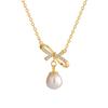 925 Prata Bow Freshwater Pearl Pingente Colar Nicho Feminino Design Sense DIY Acessórios Gold Color Colar Joias