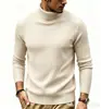 Otoño Invierno Nuevo Suéter de Punto para Hombre de Cuello Alto Color Sólido Raya Vertical Corte Ajustado Suéter de Punto Camisa Base Casual para Jóvenes