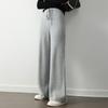 Pantalones de pierna ancha de Lana 100% Engrosada para Mujer Otoño e Invierno Cálidos Tejidos Casuales Holgados Versátiles Dape Pantalones Rectos
