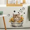 Nuevo divertido f67 caricatura baño gato flor de girasol baño baño decoración pegatina de pared